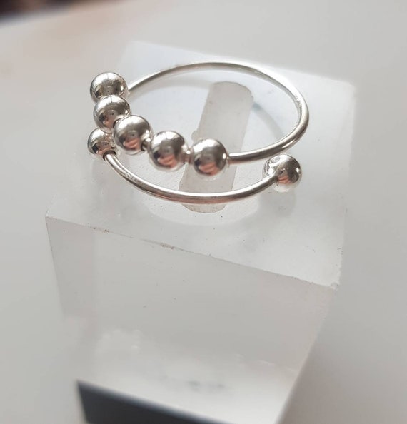 Sterling Silver Fidget Ring: Adjustable Beaded Anxiety Ring