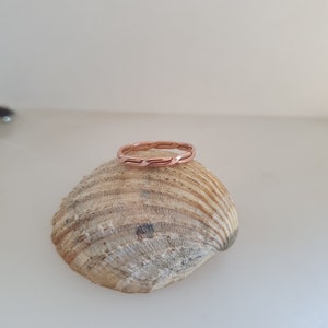 May include: A rose gold braided ring on a seashell.