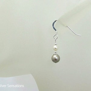 Boucles d&#39;oreilles en perles crème brun platine et ivoire avec perles de qualité supérieure et argent sterling, cadeau de boucles d&#39;oreilles élégantes, boucles d&#39;oreilles de mariage de demoiselles d&#39;honneur