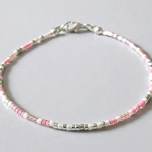 Pale Cream, Pink & Rose Gold or Silver Seed Bead Friendship Bracelet, Boho Necklace or Anklet, Minimal Stacking Bracelet, Layering Bracelet