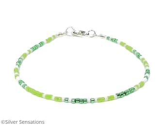 Green & White Seed Bead Bracelet, Anklet, Tiny Necklace, Friendship Bracelet, Minimalist Jewellery, Surfer Anklet, Dainty Necklace