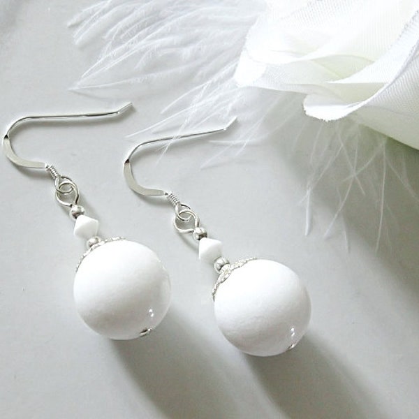 Chunky White Agate Gemstone Earrings With Premium Crystals & Sterling Silver, Statement Earrings, Big Dangly Earrings, Elegant Gift for Mum
