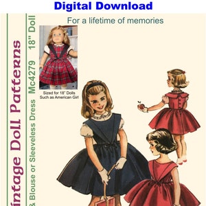 KRVP-4279DD, 18" Doll, Vintage 1950's Dress PATTERN, Digital Download