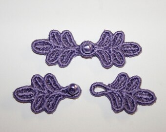 Small Frog Closures 1 3/4", pkg of 2. #R36 VIOLET. Machine Embroidered.