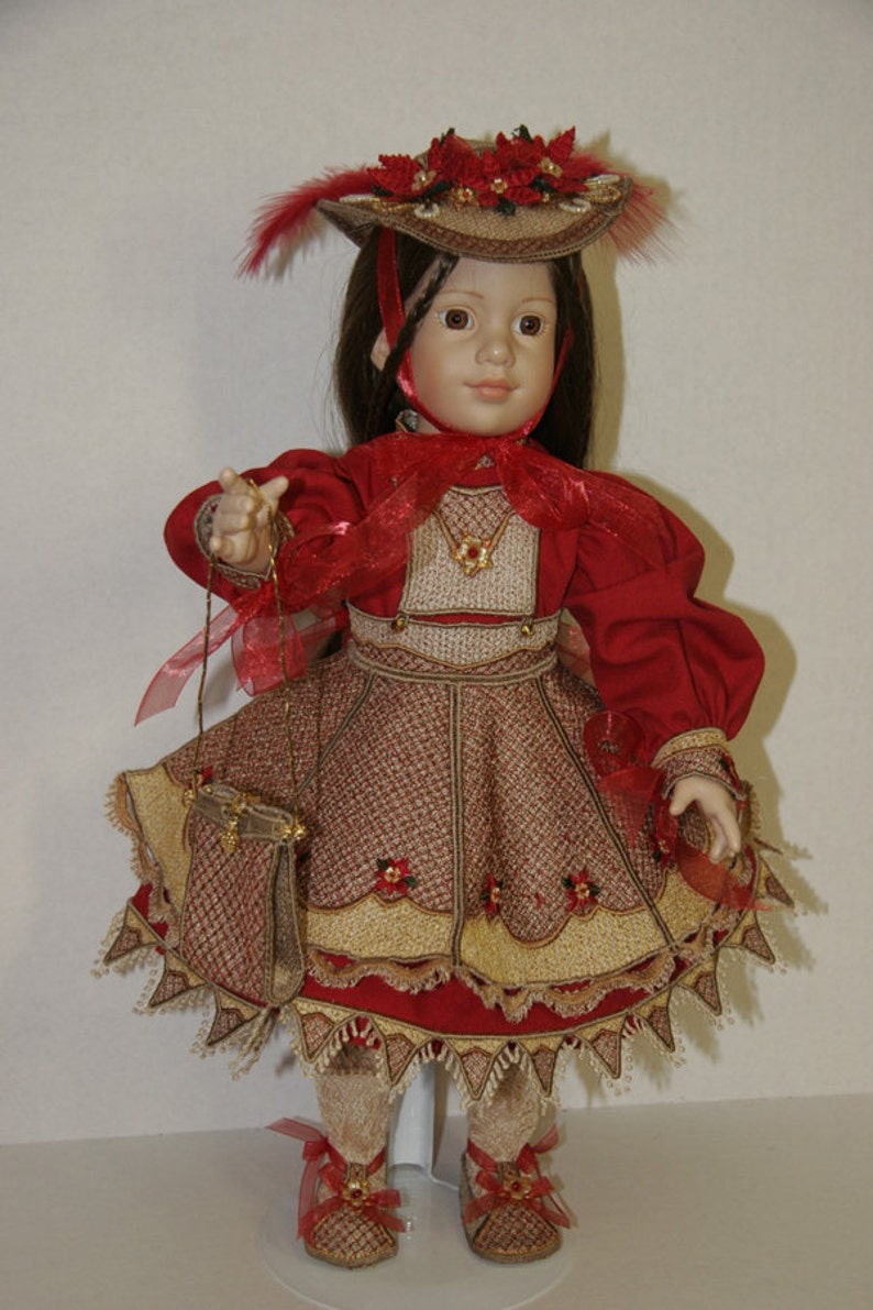 KUHL048-Holidays, Christmas Machine Embroidered Lace and Dress Pattern for 18inch Doll Such as American Girl Doll image 1