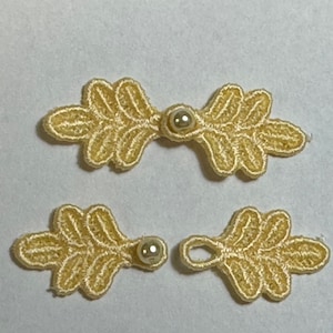 Small Frog Closures 1 3/4&quot;, pkg of 2. #RX100 GOLDEN YELLOW. Machine Embroidered. Limited Edition.