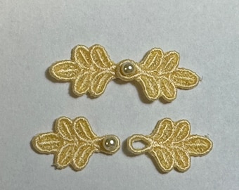 Small Frog Closures 1 3/4", pkg of 2. #RX100 GOLDEN YELLOW. Machine Embroidered. Limited Edition.