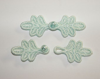 Small Frog Closures 1 3/4", pkg of 2. #R43 AQUA. Machine Embroidered.