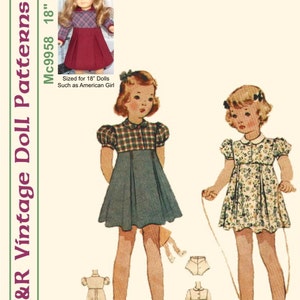 KRVP-9958DD, 18" Doll, Vintage 1930's Dress PATTERN, Digital Download