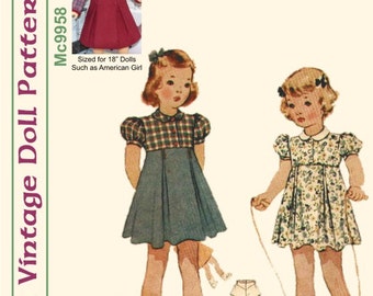 KRVP-9958DD, 18" Doll, Vintage 1930's Dress PATTERN, Digital Download