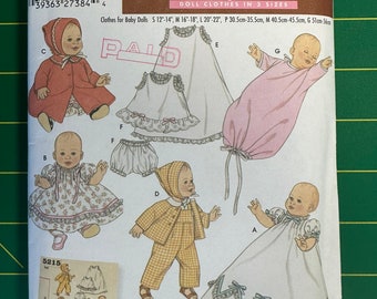 Vintage 2004 Simplicity 5215 UNCUT Baby Doll Clothes Pattern, 3 sizes Included