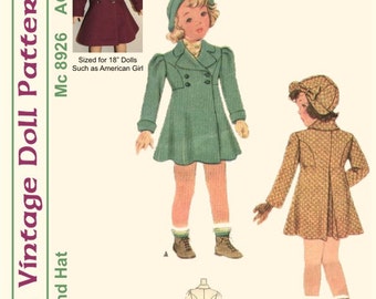 KRVP-8926DD, 18" Doll, Vintage 1930's Coat and Hat PATTERN, Digital Download