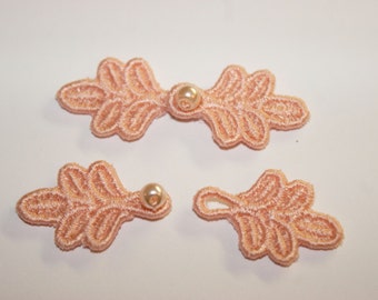 Small Frog Closures 1 3/4", pkg of 2. #R26 PEACH. Machine Embroidered.