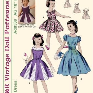 KRVP-8538DD, 18" Doll, Vintage 1950's Dress PATTERN, Digital Download