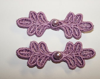 Small Frog Closures 1 3/4", pkg of 2. #R07 LAVENDER. Machine Embroidered.