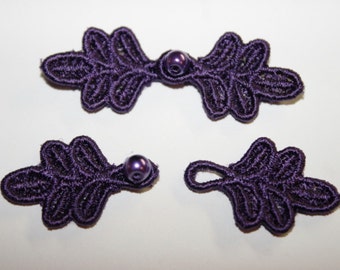 Small Frog Closures 1 3/4", pkg of 2. #R35 DEEP PURPLE. Machine Embroidered.