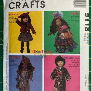 Vintage 1997 McCalls 9118 pattern UNCUT Doll Clothes for 18 Dolls such as Global Friends image 1