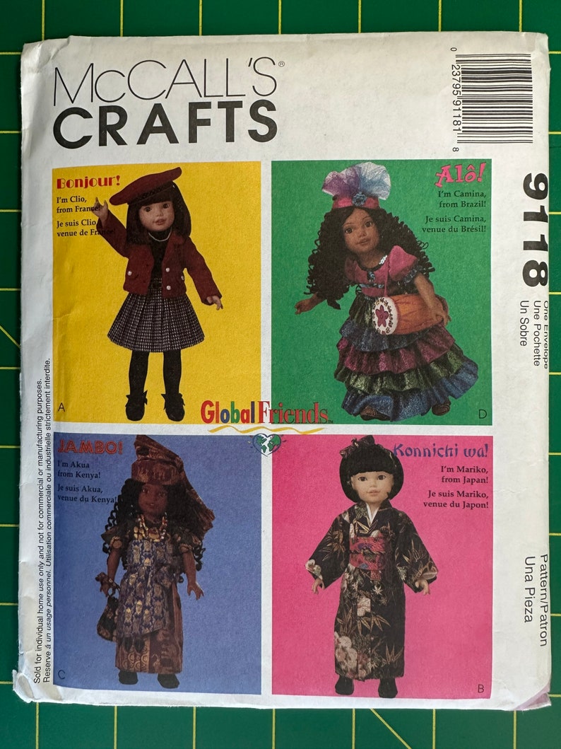 Vintage 1997 McCalls 9118 pattern UNCUT Doll Clothes for 18 Dolls such as Global Friends image 1