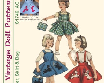 KRVP-1746DD, 18" Doll, Vintage 1950's Poodle Skirt Dress PATTERN, KRVP-S1746 - Digital Download