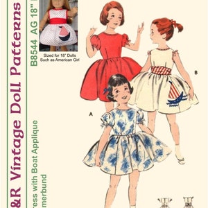 KRVP-8544DD, 18" Doll, Vintage 1950's Boat Dress PATTERN, Digital Download