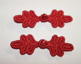 Small Frog Closures 1 3/4", pkg of 2. #R04 RED. Machine Embroidered.