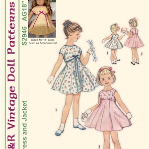 KRVP-2946DD, 18 Doll, Vintage 1950s Dress and Jacket PATTERN, Digital Download image 1