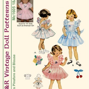 KRVP-1605DD, 18" Doll, Vintage 1950's Pinafore & Blouse PATTERN, Digital Download