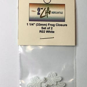 X-Small Frog Closures 1 1/4, pkg of 2, White R02. Machine Embroidered. image 3