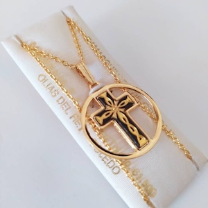 Cruz damasquinado, hecho en España, Toledo joyas, regalo de mujer