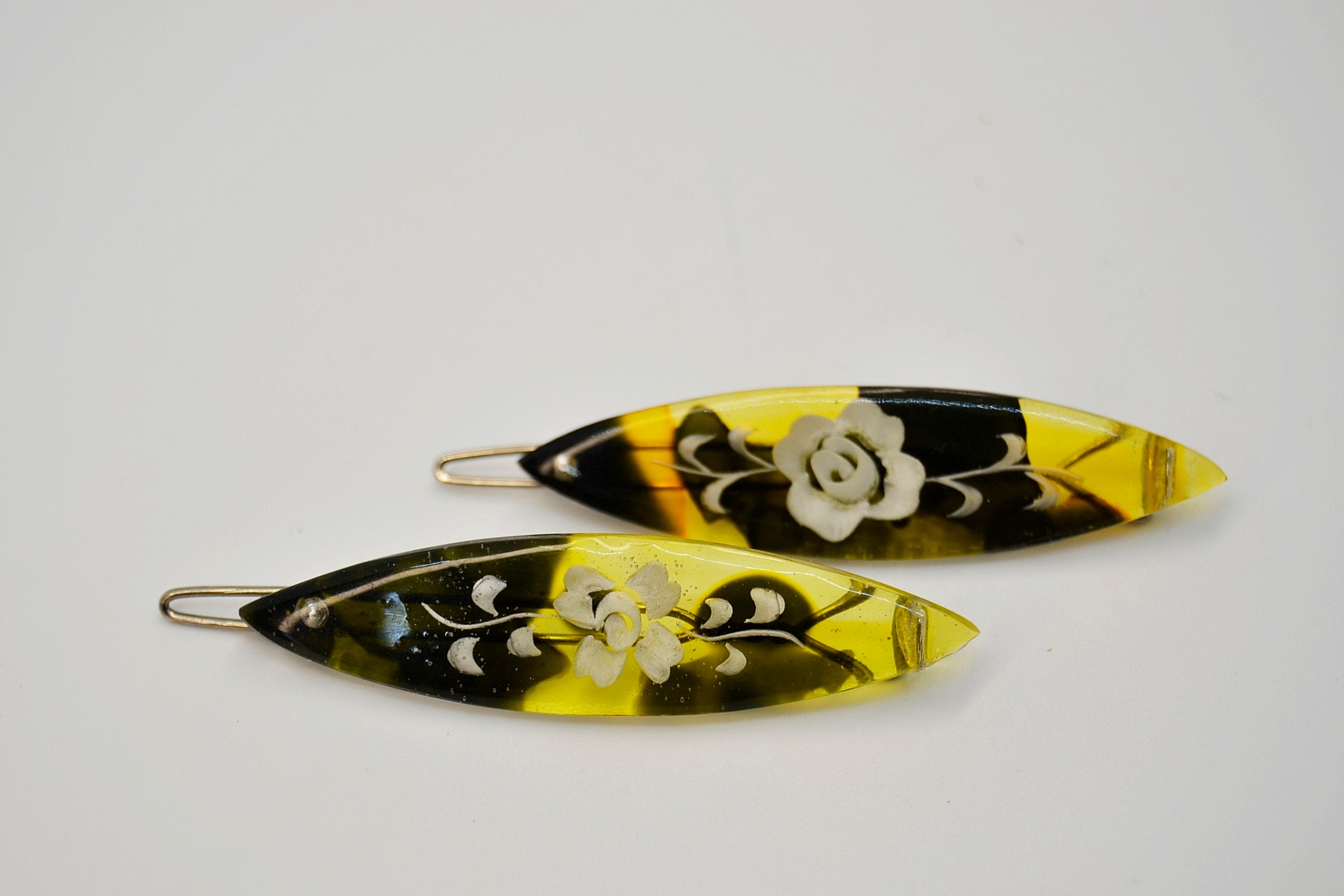 Vintage Bakelite Hair Clip Set: Tortoise Design Barrettes - Etsy display picture 1