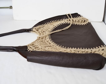 BERGE Italian leather handbag, leather handbag and crochet,