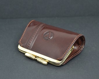 Vintage Brown Leather Kisslock Purse: Small Retro Fashion
