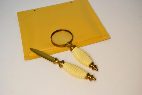 Vintage Magnifying Glass and Letter Opener Set: Office Decor