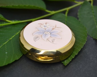 Vintage Enamel Pill Box: Gold Tone Floral Design