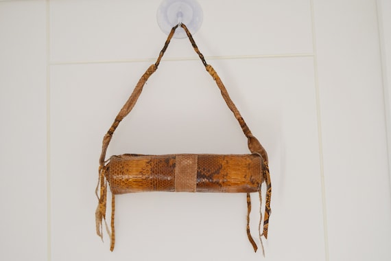 00’s archive snake 蛇柄 leather hand bag 茶 y2k Brown Tan Snake Print Leather Shoulder bag Studded