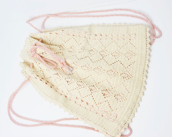 vintage beige crochet handmade backpack - image 2