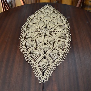32/14 inches -81/36 cm, dark beige tablecloth, long crochet tablecloth, Vintage crochet tablecloth, Vintage crochet, tableclothon