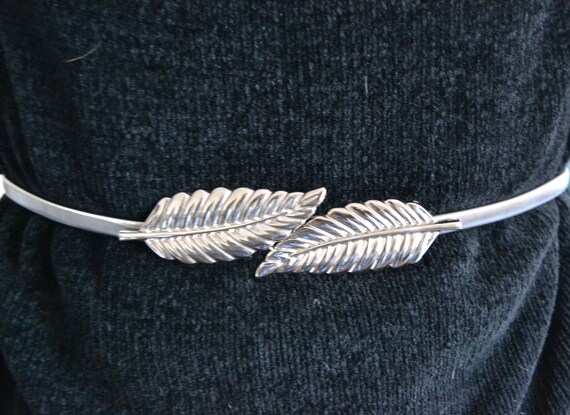 Vintage Silver Tone Metal Belt: Leaf Buckles, Elastic Party  display picture 3