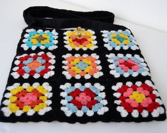 Handmade Crochet Granny Square Bag: Multicolor Woven Design