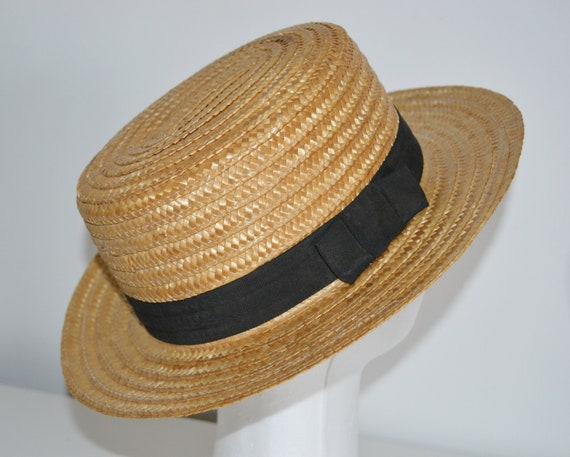 Vintage Braided Straw Boater Hat: 80s Retro Summer Accessory  display picture 2