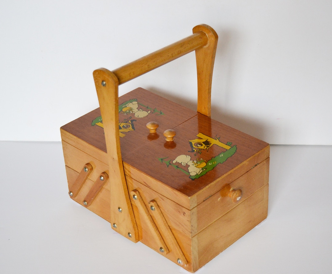 Antiguo costurero acordeón,Caja de costura de acordeón vintage