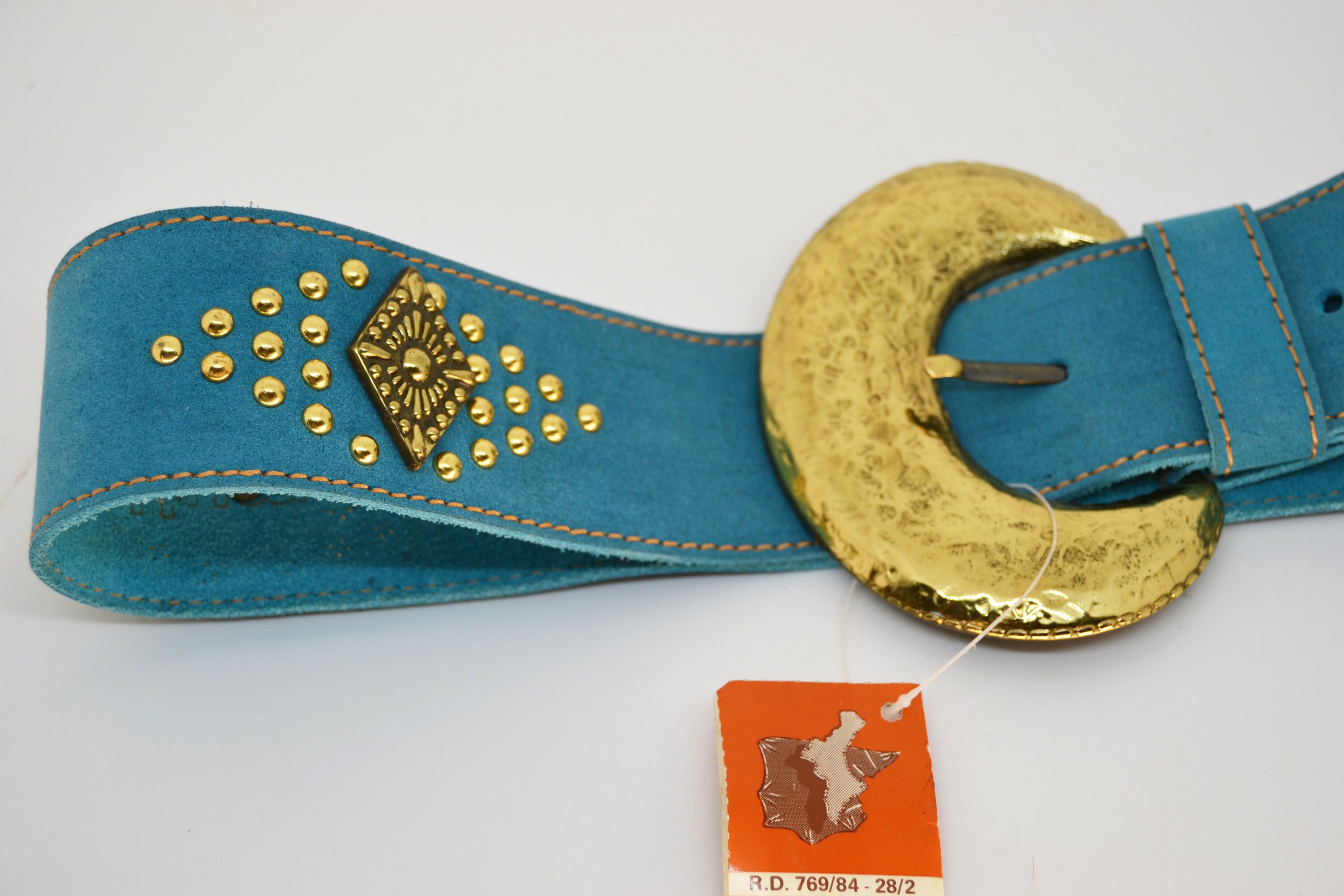Suede Studded Waist Belt with Antique Gold Buckle - Blue Studded Suede Belt 4 cm Purple | VERSACE US main image 2