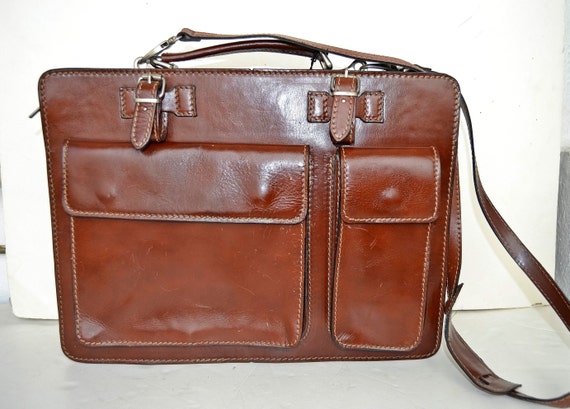 leather messenger bag, brown leather bag, vintage… - image 1