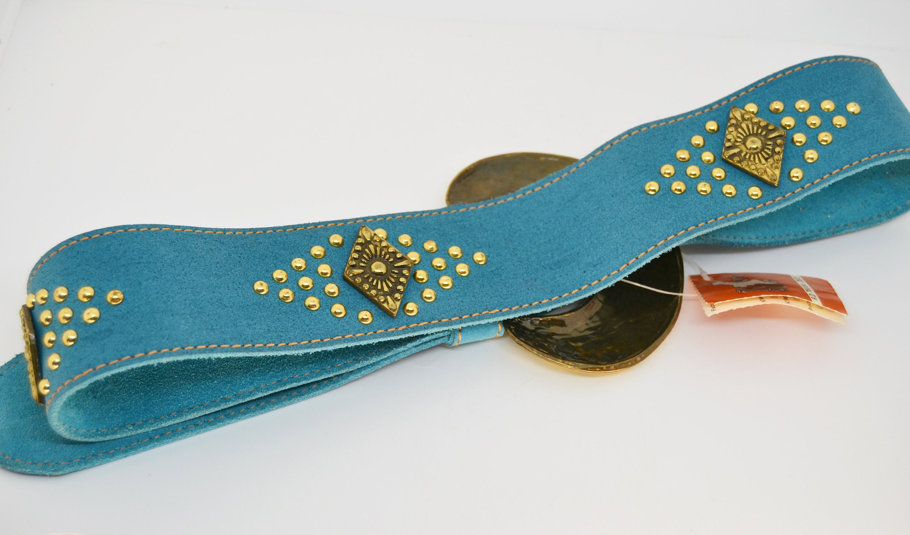 Vintage Light Blue Suede Belt: Gold Buckle Art Deco Belt - Etsy display picture 2