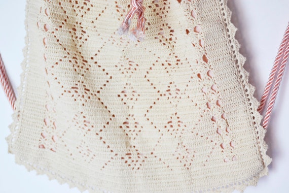 vintage beige crochet handmade backpack - image 5