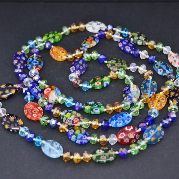collar largo de cristal murano,Collar veneciano ,Collar de cristal Millefiori,collar multicolor,collar vintage,collar colorido,collar 