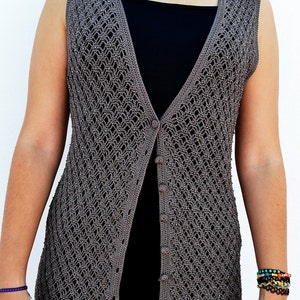 crochet long gray vest