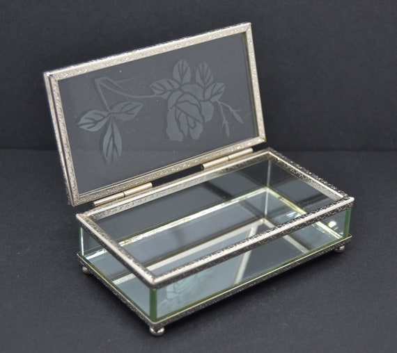 Vintage glazen glazen sieraden doos kist - Etsy België