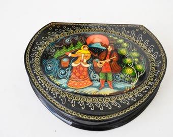vintage fait à la main boîte à bijoux en bois russe, cadeau d’anniversaire