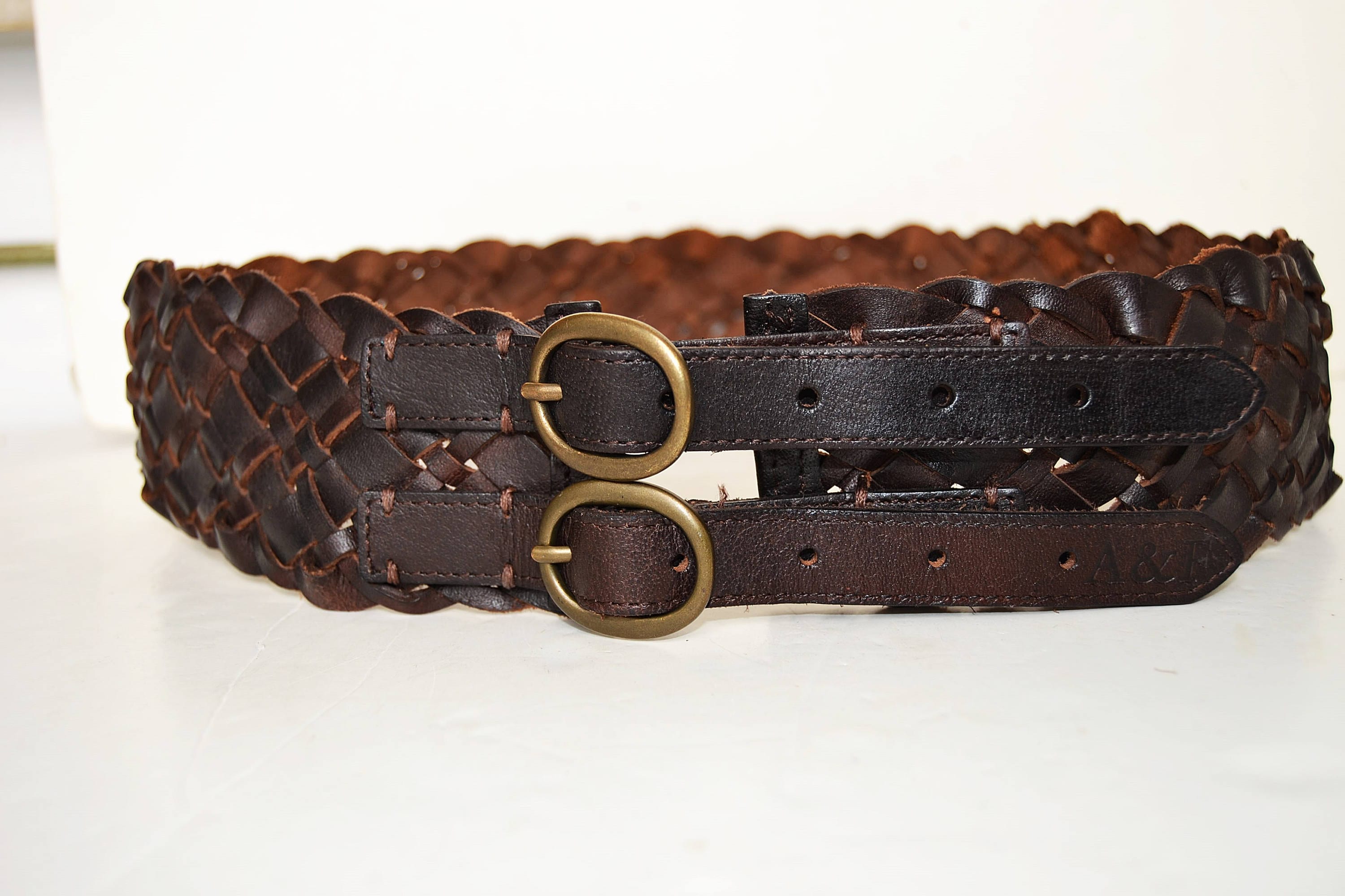 Vintage Braided Leather Belt - A & F Women display picture 1